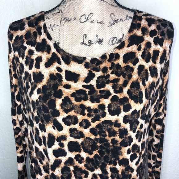 Fascination Leopard Print Black & Brown Tunic Top Size Medium - Picture 2 of 6
